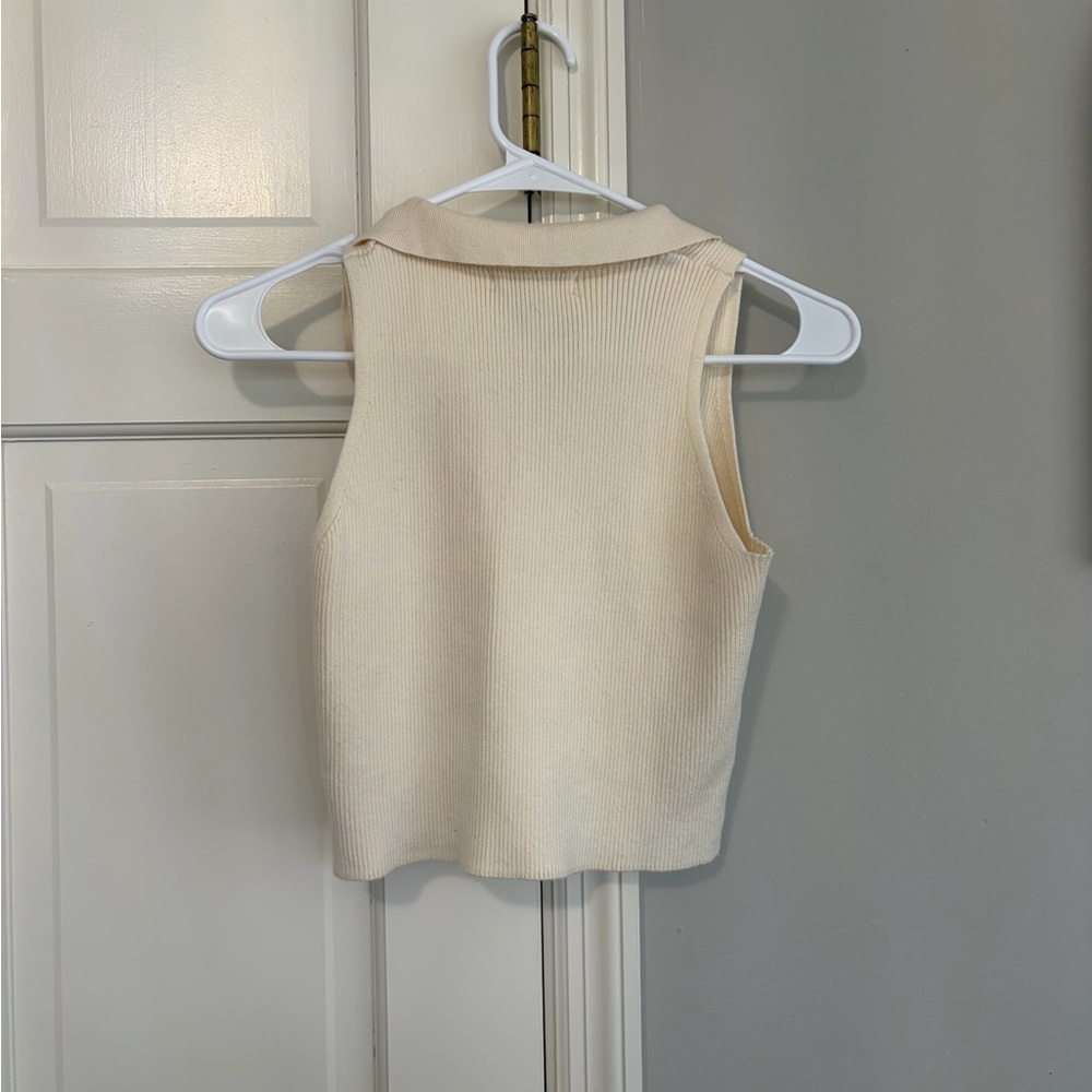 Sincerely Jules Cream Collared Crop Top - Picture 2 of 3